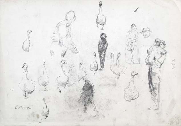 Emilio Borsa, studies of figures, verso